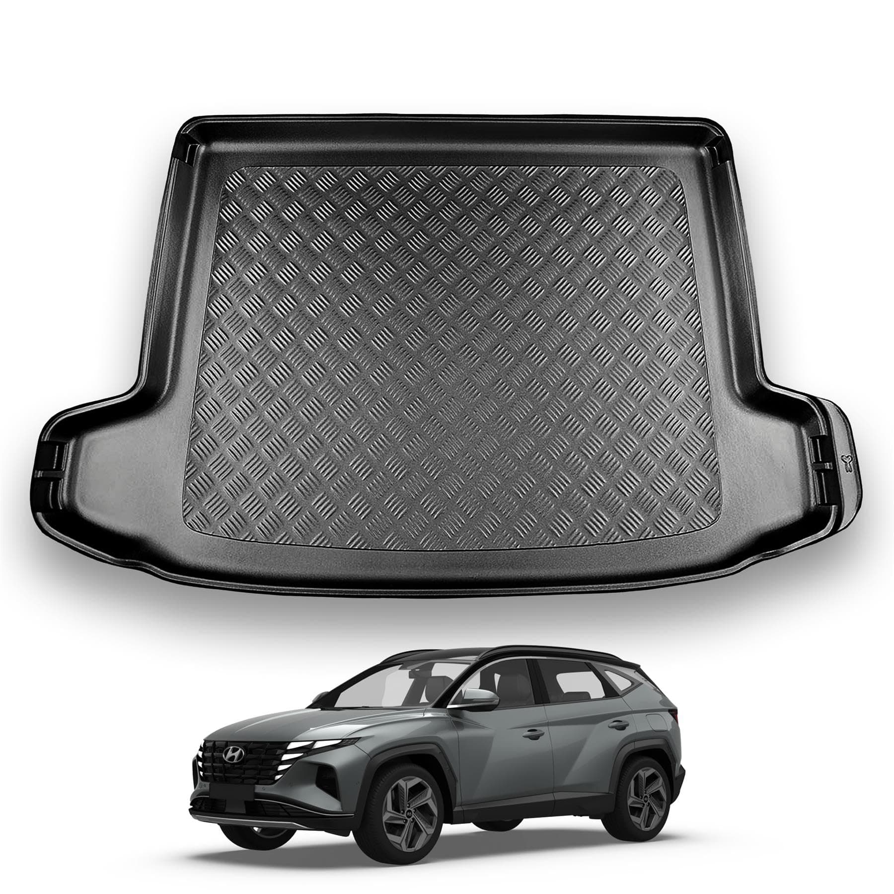 NOMAD Hyundai Tucson (2021+) Boot Liner [Upper Boot Position] Tailored Fit Car Floor Mat Protector Non Slip Waterproof Raised Edges Compatible Custom Fit Accessory Black Dog & Pet Friendly