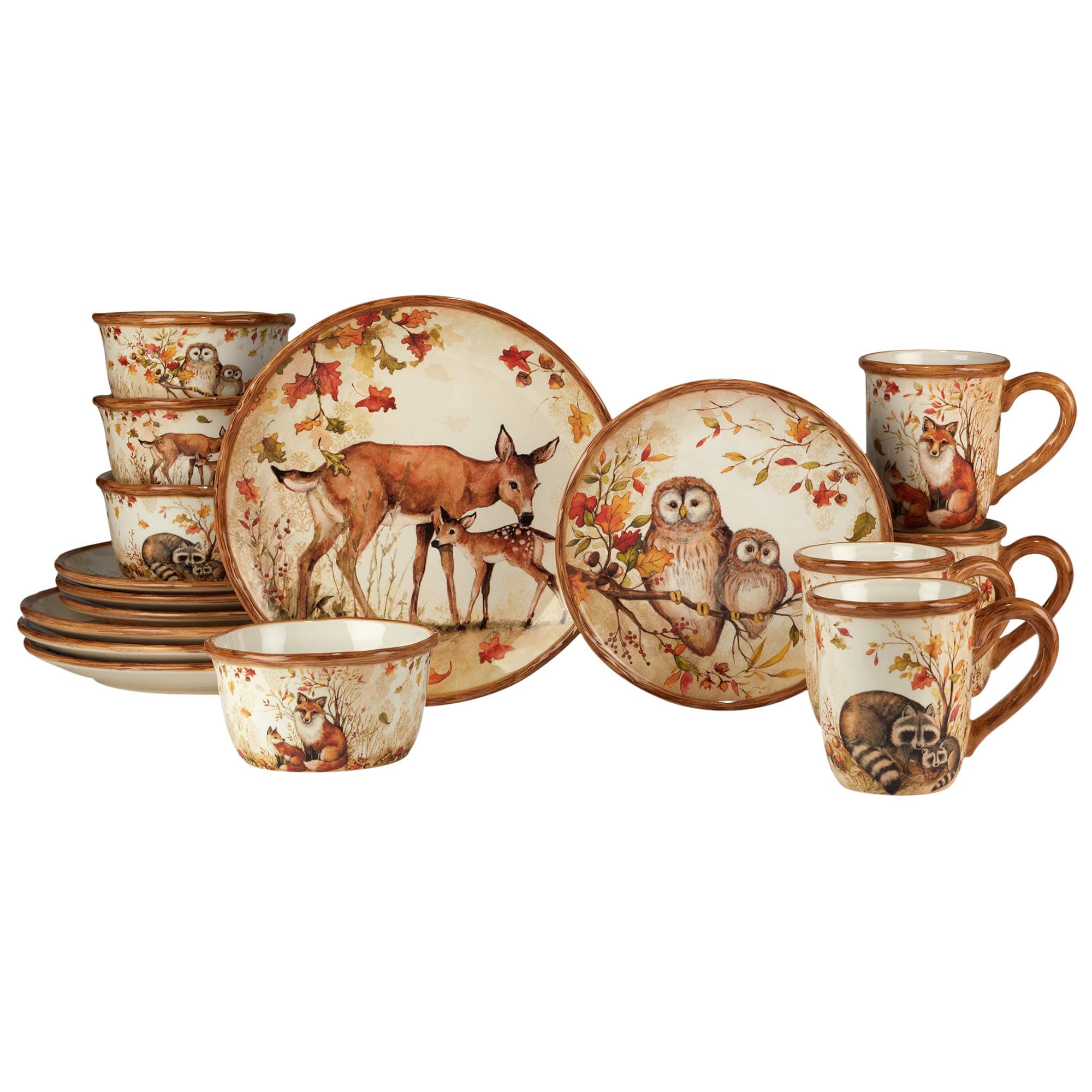 Pine Forest 16 pc Dinnerware Set, Service for 4, BROWN