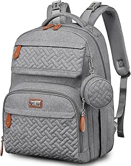 Diaper Bag Backpack, BabbleRoo Unisex Baby Bags with Changing Pad, Pacifier Case & Stroller Straps, Multifunction Waterproof Travel Back Pack for Boys Girls, Light Gray, Grey