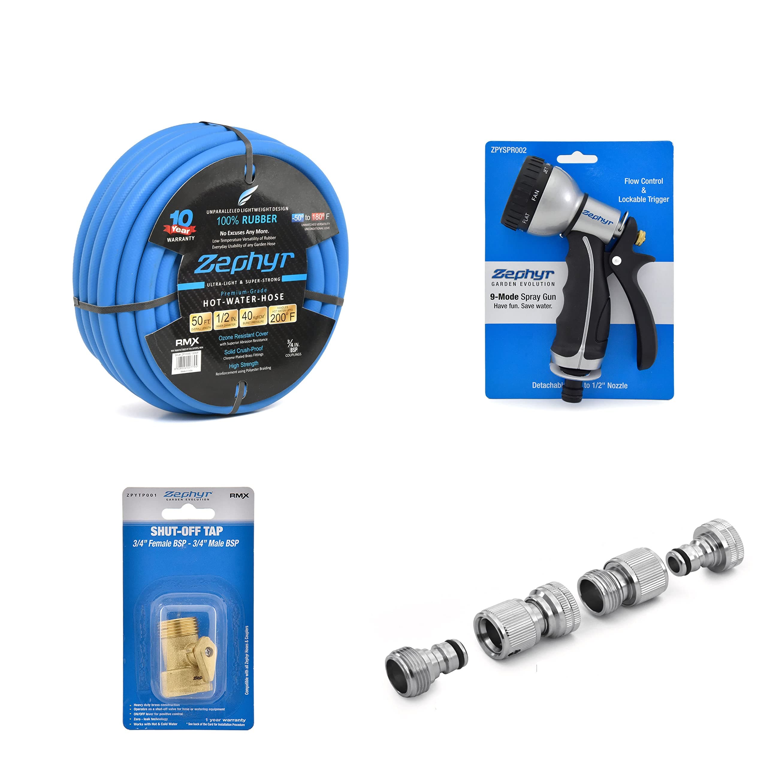 - Zephyr Hose-Spray Set (50ft, Multicolour, 4-Pieces)