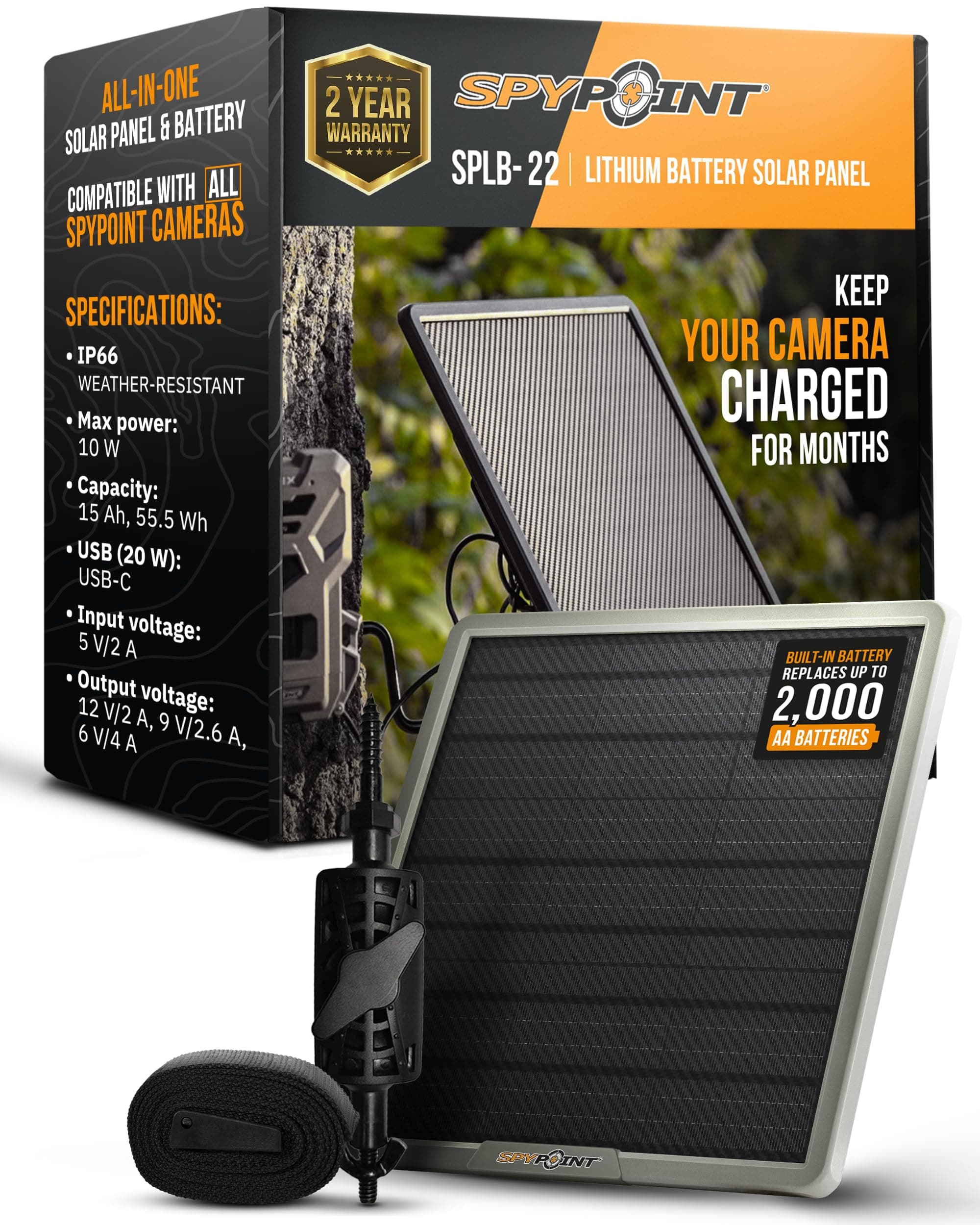 SPYPOINT Solar Panel for Trail Camera with Internal Battery for Outdoor Trail Camera Solar Panel (SPLB-22)