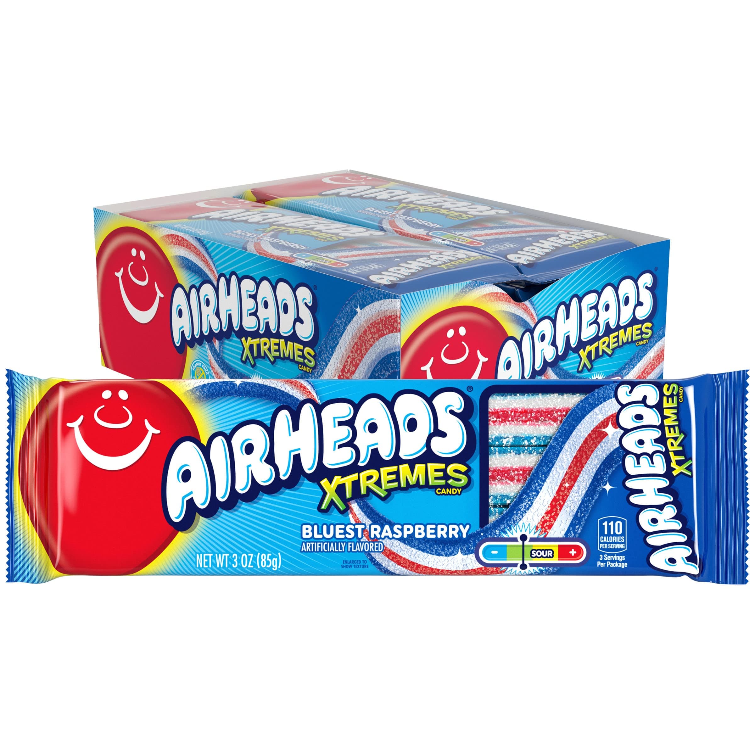 Airheads Xtremes Belts, Bluest Raspberry Flavor, Easter Candy, Easter Basket Essentials Stuffers for Kids and Adults, Chewy, 3 Ounces (12-Pack)