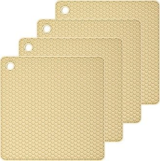 Smithcraft Silicone Trivets Mats Silicone Pot Mat for Countertop Trivet Pads Heat Resistant Table Placemats 4 Pack,Size:7.5x7.5 Inch, Shape:Square (Beige)