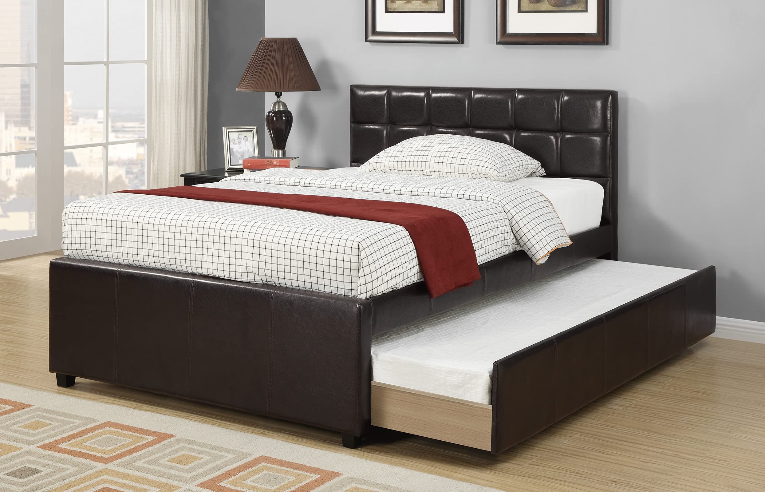 poundex Twin Bed w/Trundle, Brown