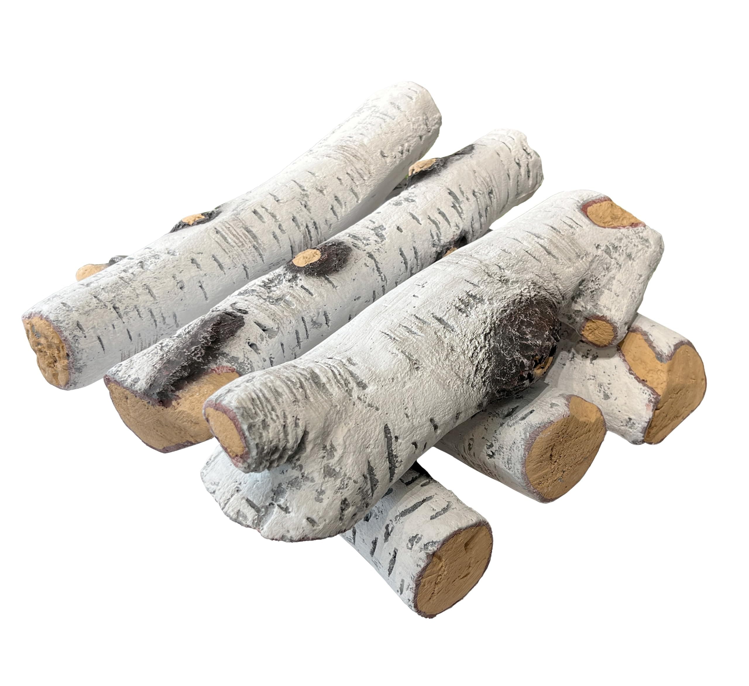 Gas Fireplace Logs, Ceramic Logs for Fireplace and Fire Pit, Simulated Fake firewood (6pack-Birch Wood)
