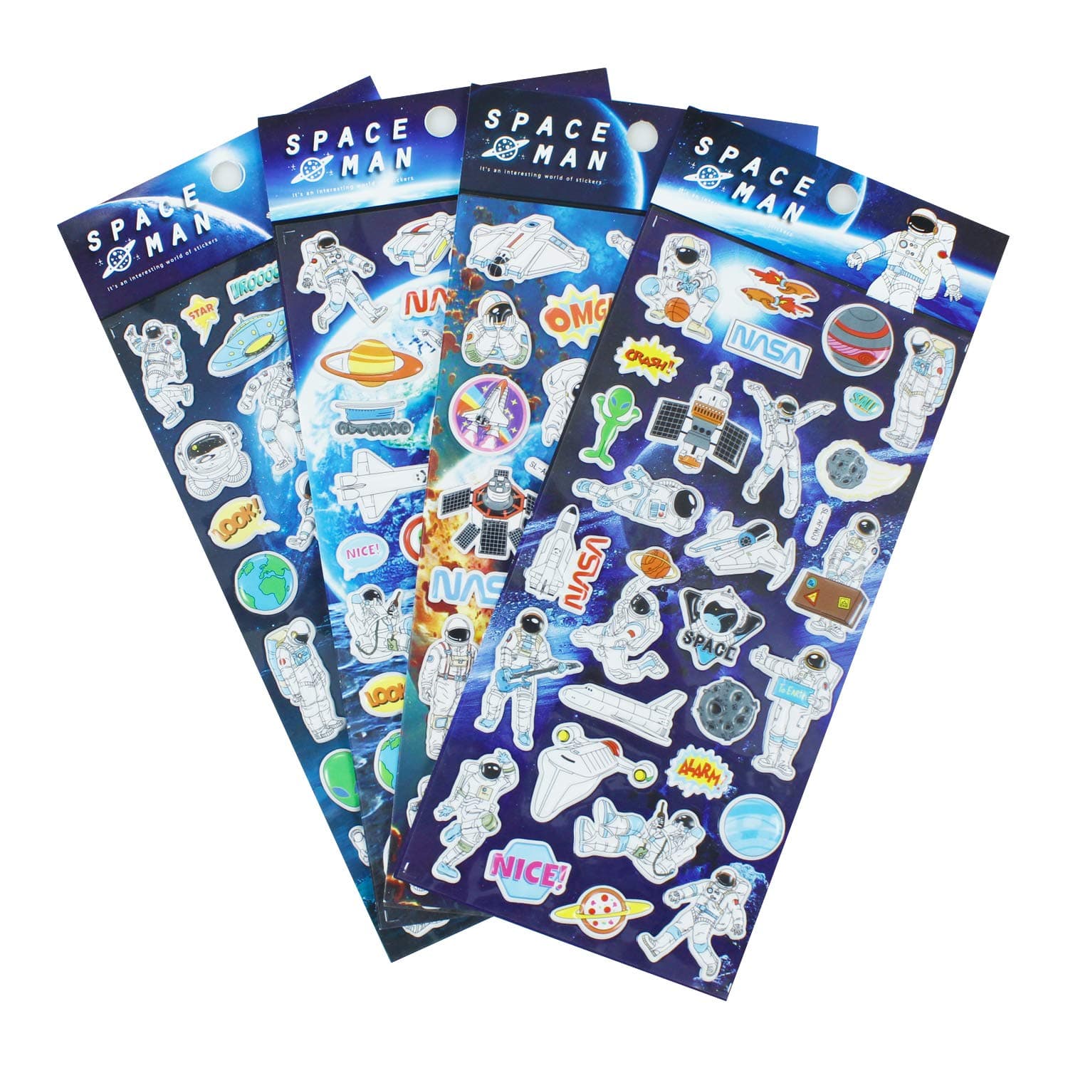 NASA Space Stickers 4 Sheets with Astronaut, Rocket, Satellite, Flying Saucer, Alien, Planet, Space Shuttle, Meteorites, Comets Stickers Deacals For Craft Scrapbooking Kids Party Favors - 120 Stickers