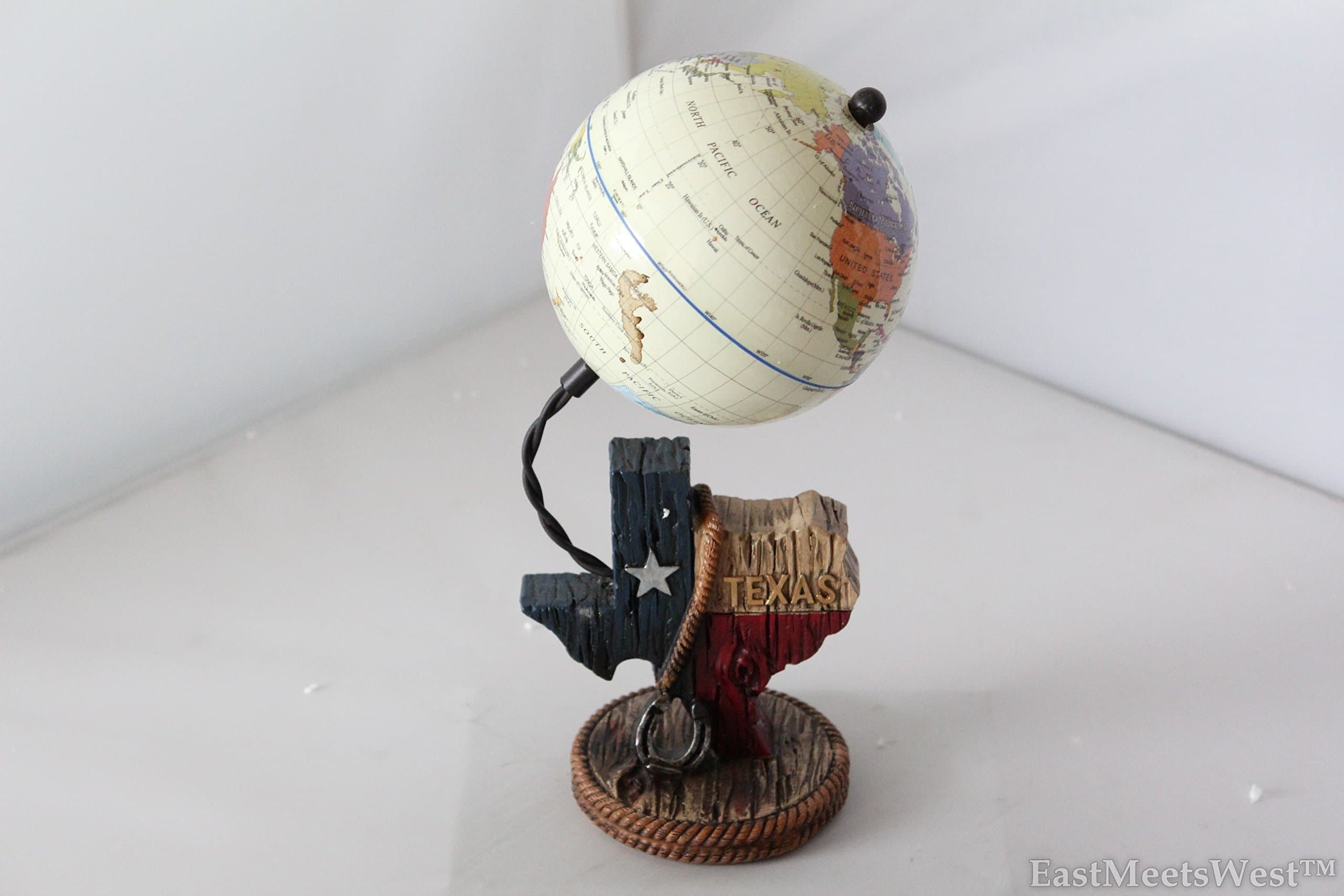 Western Rustic World Globe on Texas Map Hand Painted Decoration