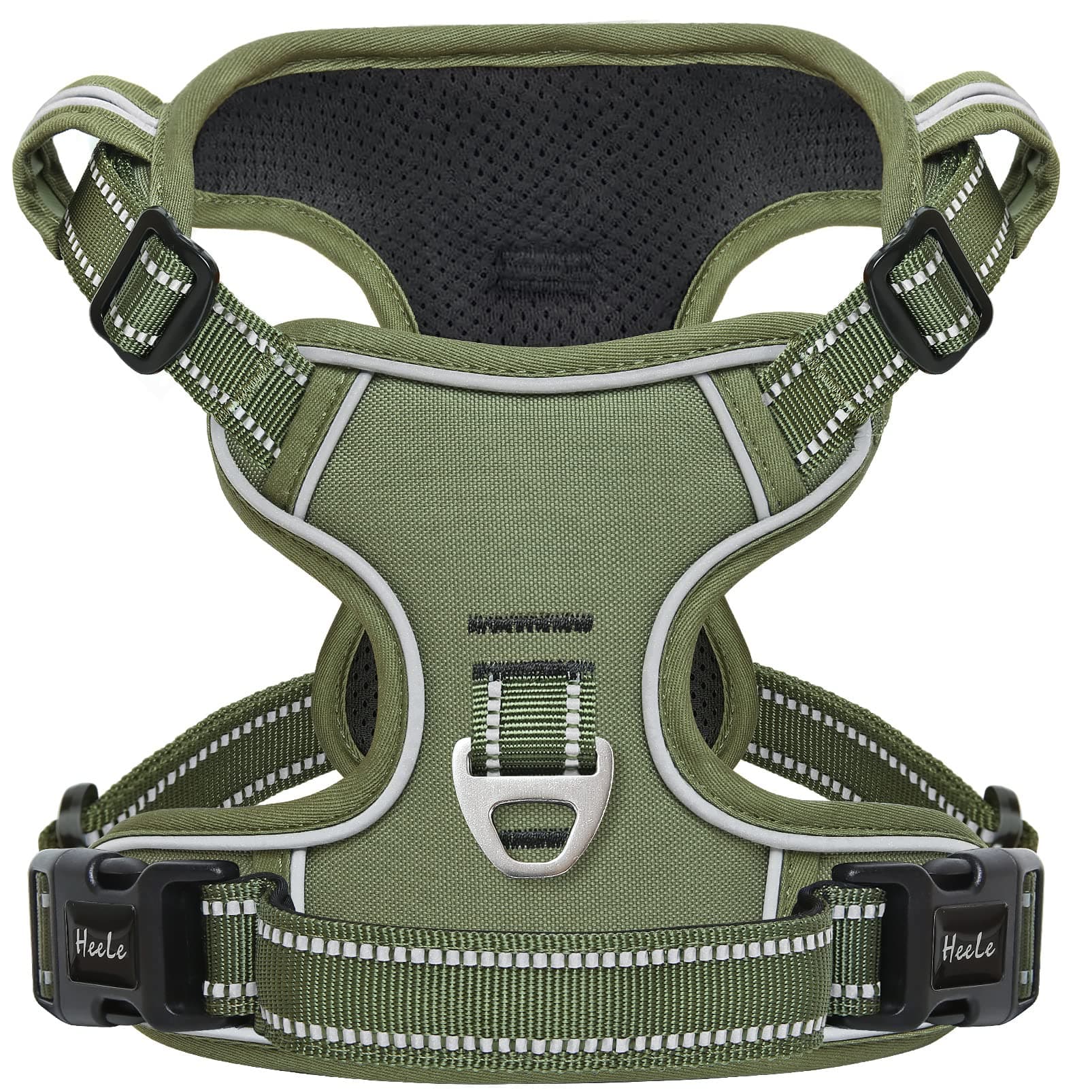 HEELE Dog Harness, Reflective Dog Harness, with Padded Handle Control, 2 Metal Rings, Harness for Small Medium and Large Dogs, Green, M