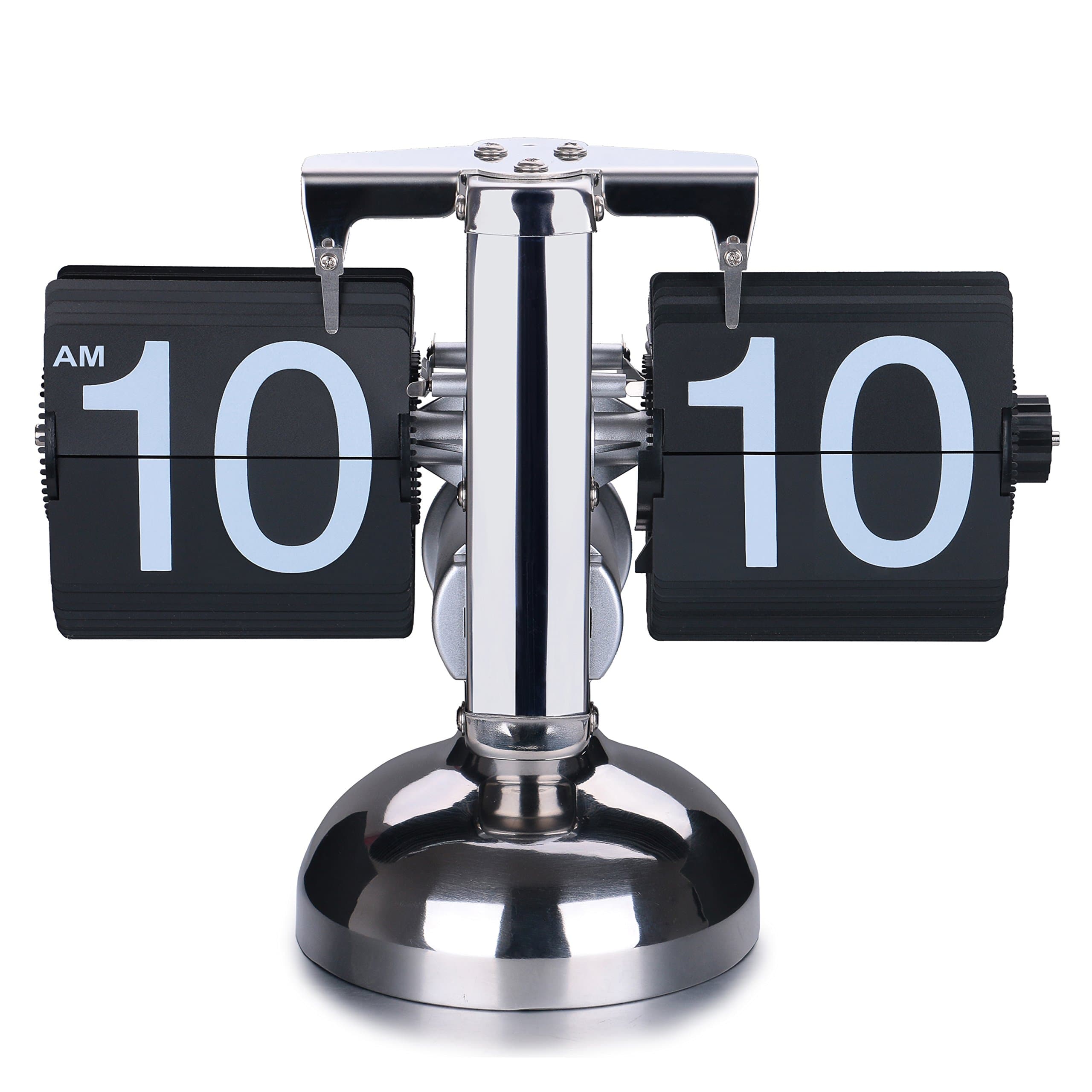 Retro Digital Flip Down Clock -Battery Powered Internal Gear Operated Clock for Office Bedroom Kitchen School Hotel Café Décor- Black