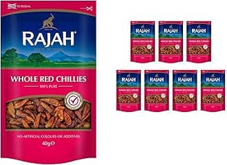 RAJAH TASTE OF HOME SINCE 1931 Rajah Spices Whole Red Chillies | Red Chilli | Hot Whole Chilli | Dried Chillies | Marchu | Mirch | Lonka | Vattal | (10x40g)