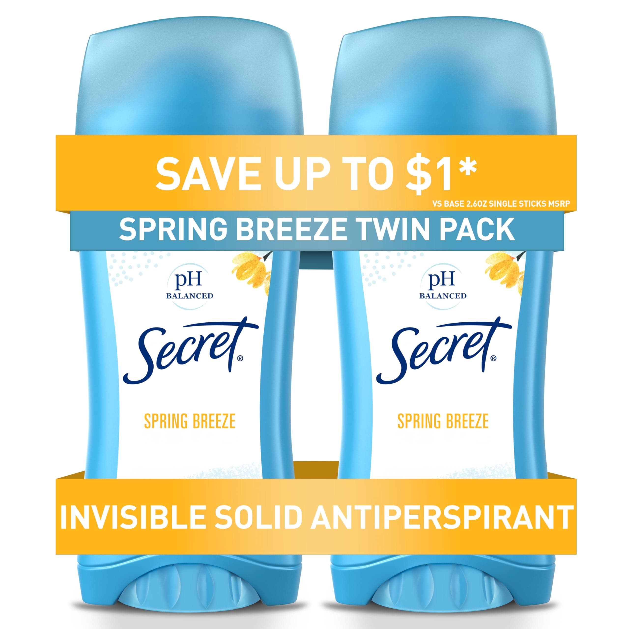 Secret Spring Scent Invisible Solid Sweat Proof & Deodorant Twin Pack 5.2 oz.