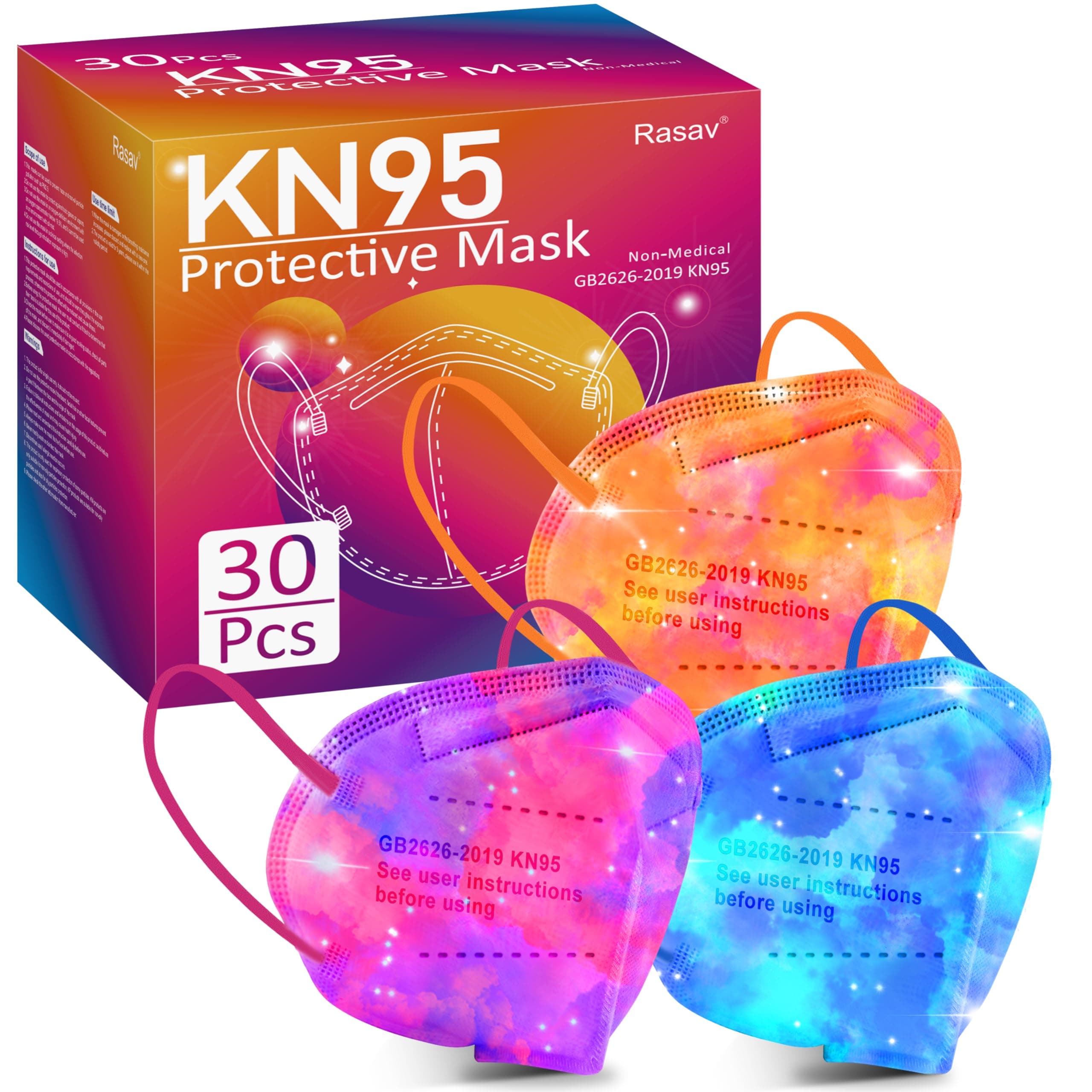 Rasav KN95 Face Masks, Comfortable 5 Layer Cup Dust Safety Mask, Muti-colored Design KN95 Mask for Women, Men