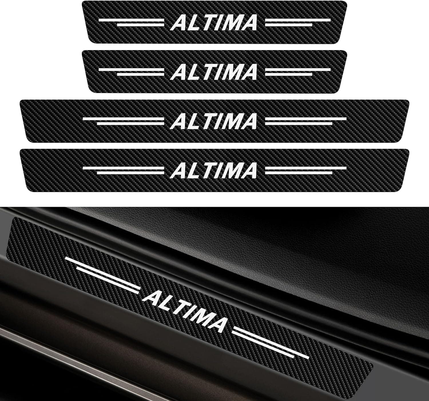 RTGiujds 4Pcs for Altima Door Sill Protector Reflective 4D Carbon Fiber Sticker Decoration Door Entry Guard Door Sill Scuff Plate Stickers Accessories for Altima (White)
