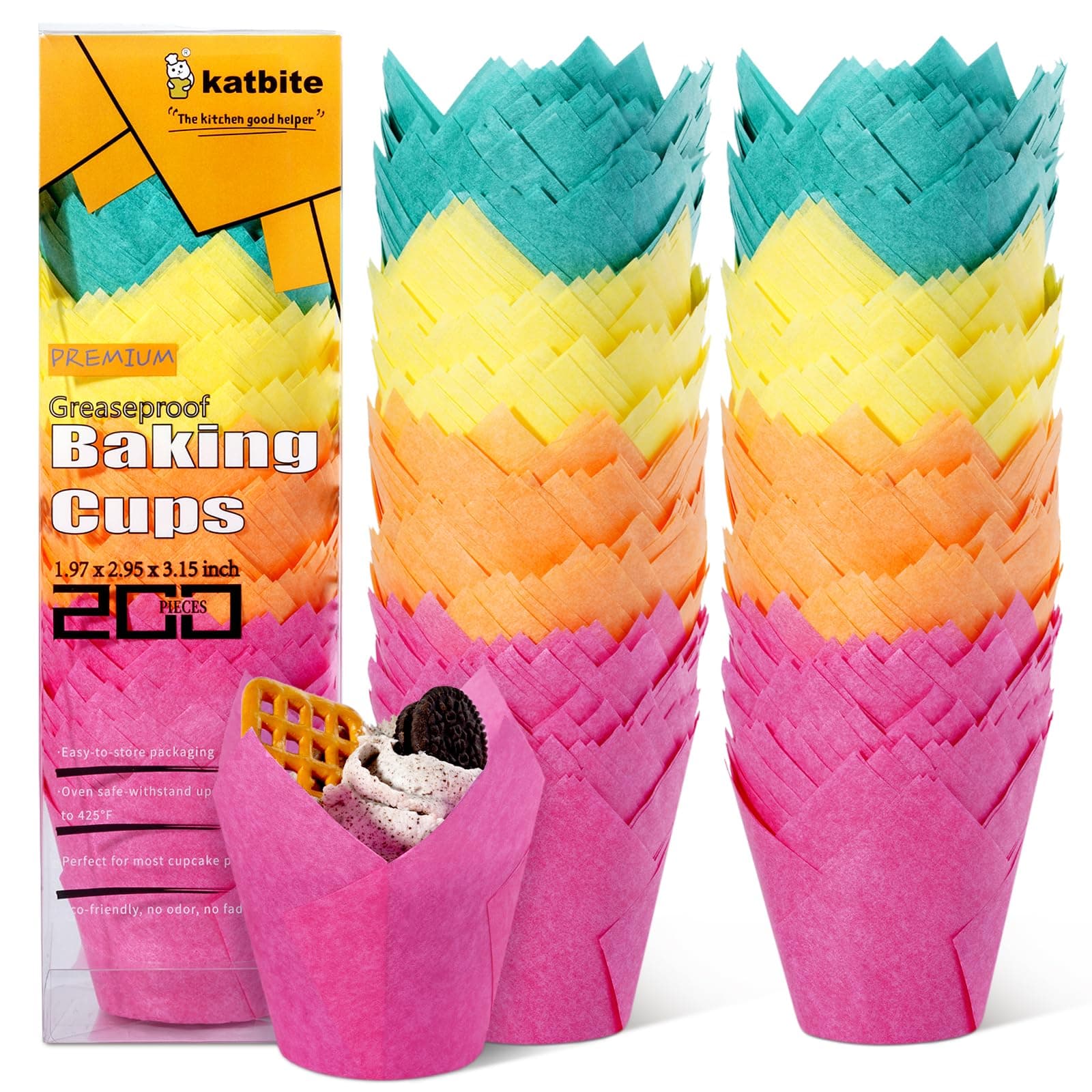 Katbite Tulip Cupcake Liners 200PCS, Muffin Liners Baking Cups, Cupcake Wrapper for Party, Wedding, Birthday, Christmas Cupcake Liners