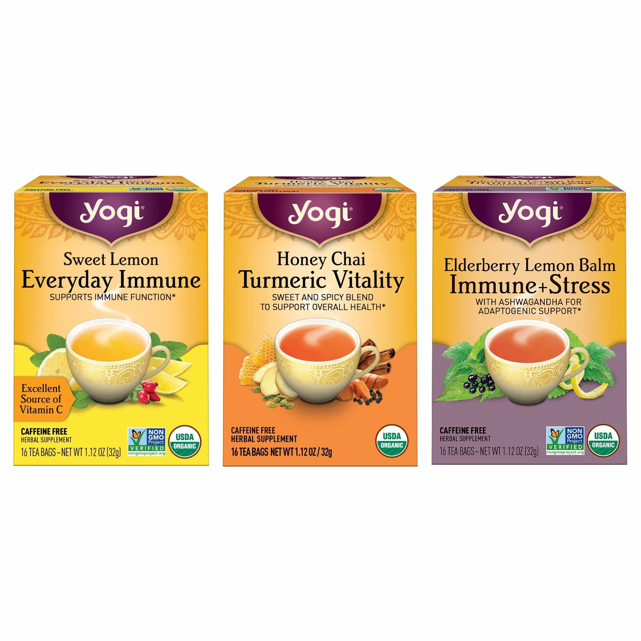Tea Immune Support Tea Variety Pack - 16 Bags per Pack (3 Packs) - Immunity Support Sampler Set - Sweet Lemon Everyday Immune, Honey Chai Turmeric Vitality & More