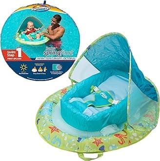 SwimWays Baby Spring Float with Adjustable Canopy and UPF Sun Protection, Green Octopus