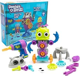 Learning Resources Design & Drill Robots Workshop, Robot Toys for 3 Year Old Boys and Girls, Stem Building Toy for Kids, Detachable Toy with Drill for Kids Workers