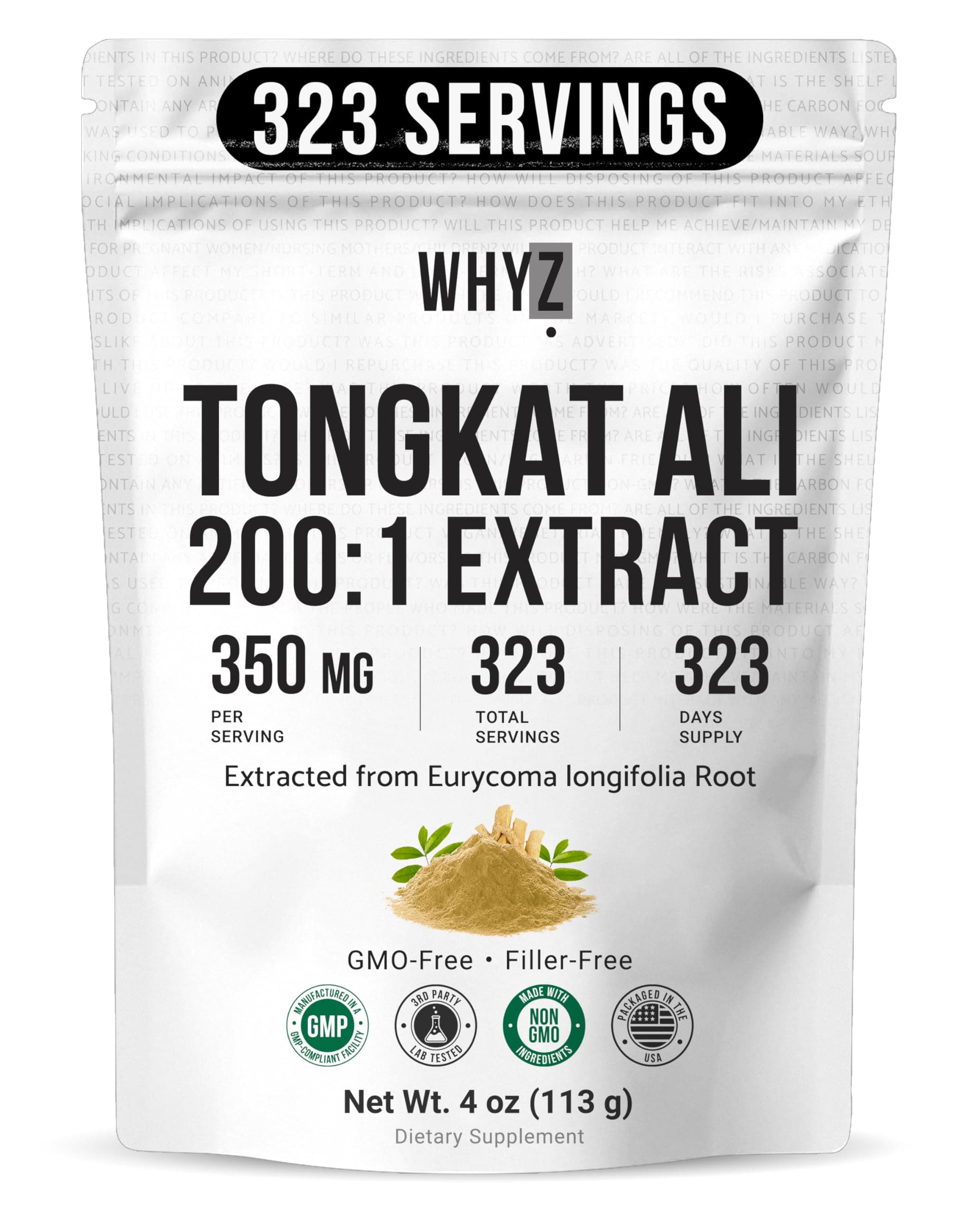 WHYZ Tongkat Ali Extract Powder, Pure Longjack 200:1 Extract Eurycoma longifolia, Unflavored Herbal Powder, Easy Mix Supplement for Daily Routine, Suitable for Men & Women, 113g (4 oz)