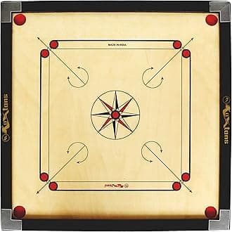 Carrom Board 32 INCH Full Size with 1.5" Border (Premium). Perfect Board Game for Kids & Home. Comes with 'Q' Marking & POLISHING Technology for Better Performance, Brown, Black and Gold