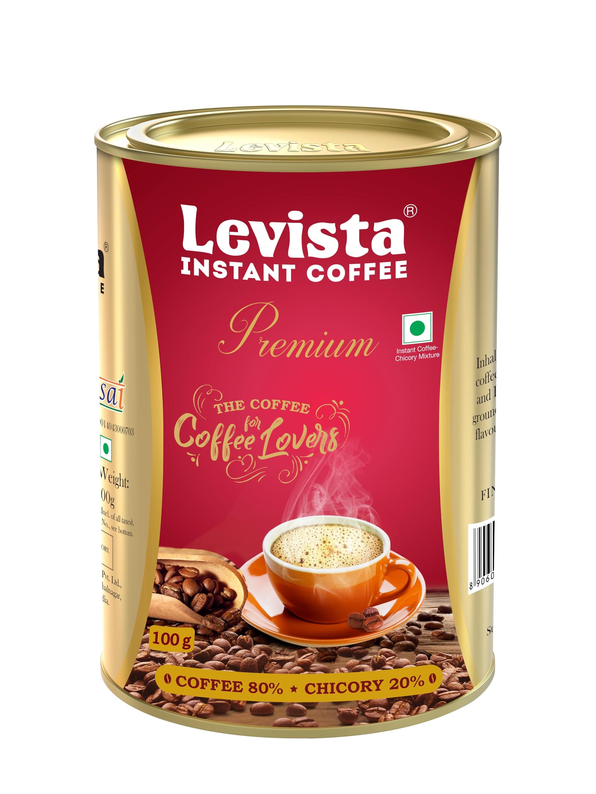 Levista Premium Blended Coffee | 80% Coffee | 20% Chicory (100g (pack of 1), Premium (Tin can))