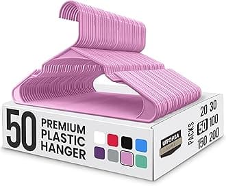 Utopia Home Plastic Hangers 50 Pack - Perfect Space Saving Clothes Hanger - Durable and Strong - Perfect Closet Organizers with Shoulder Grooves (Pink)