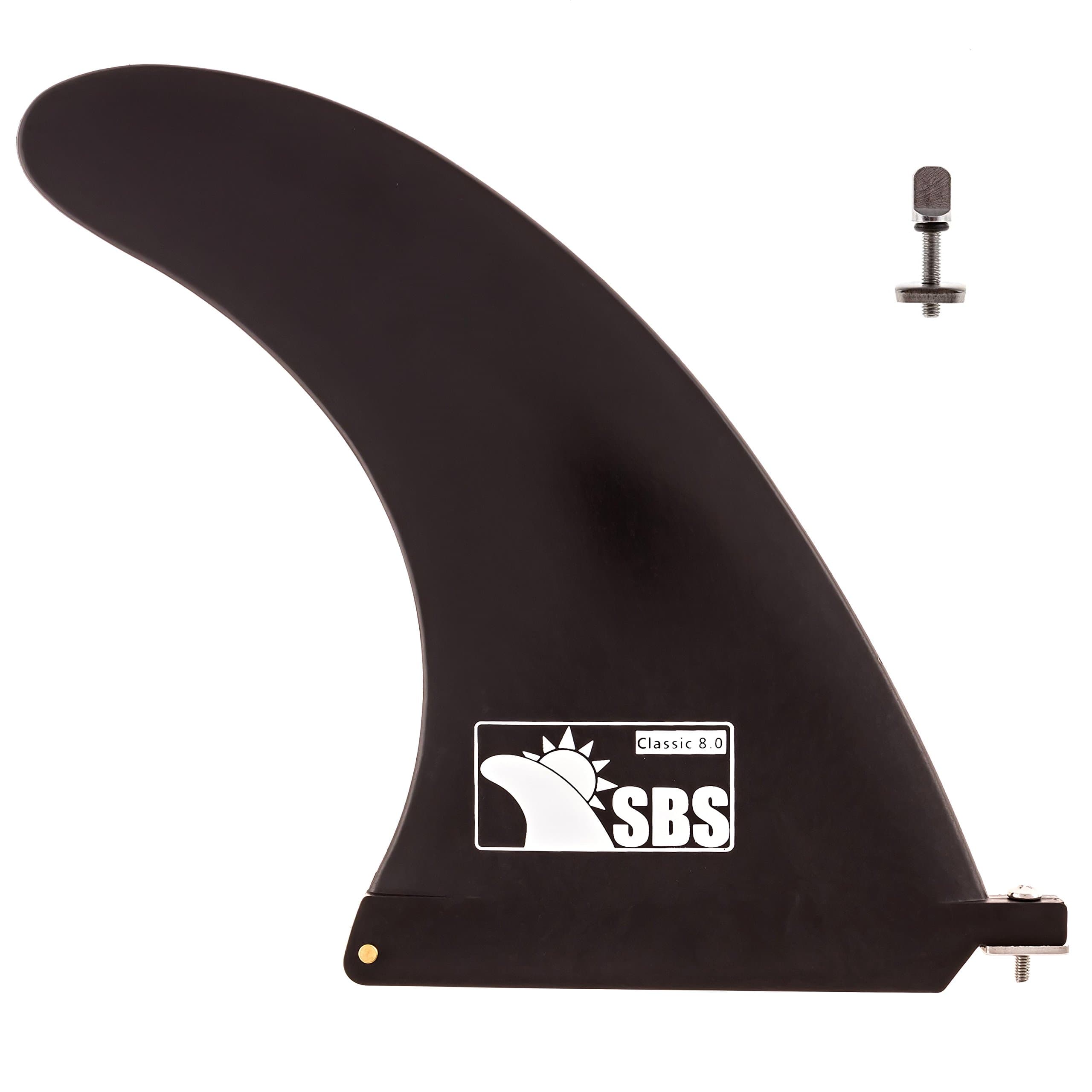 SBS 8" Longboard & SUP Single Fin - Free No Tool Fin Screw - 8 inch Center Fin for Surfboard & Paddleboard