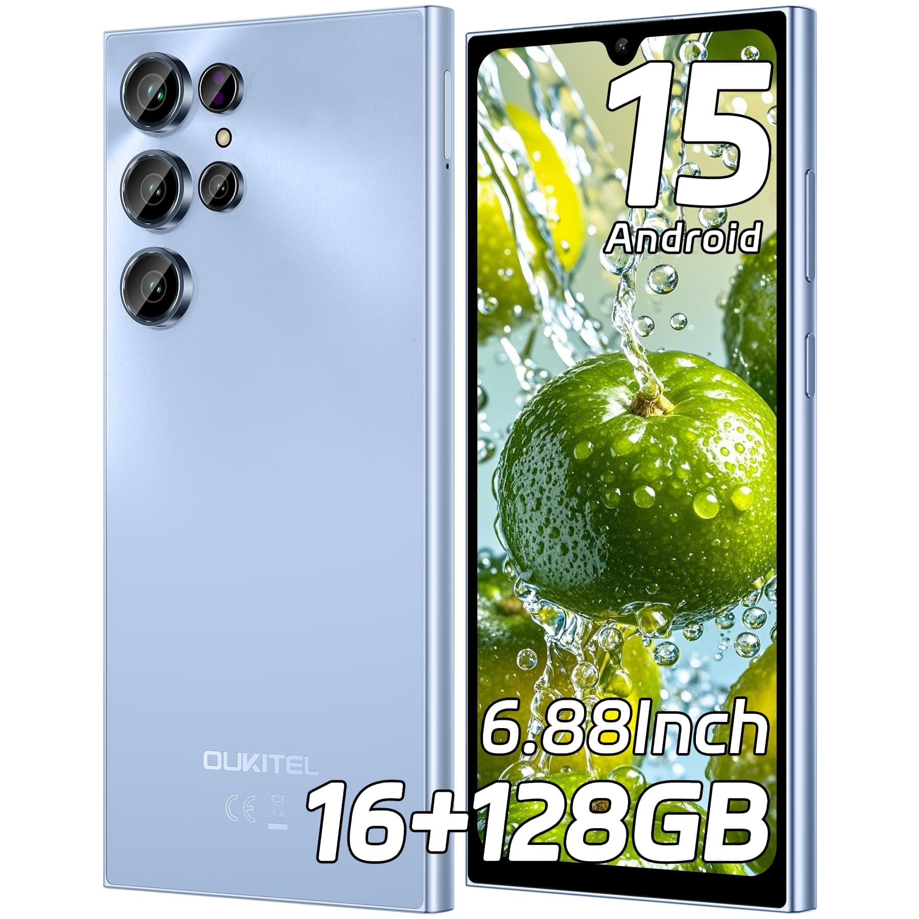 OUKITEL C61 Unlocked Cell Phone 2025- Android 15, 6.88" Display Smartphone, 16GB+128GB/1TB, 5150mAh Battery Phone, 13MP Camera, 4G Dual Sim Mobile Phones, Fingerprint/Face Unlock/GPS/BT5.0, Blue