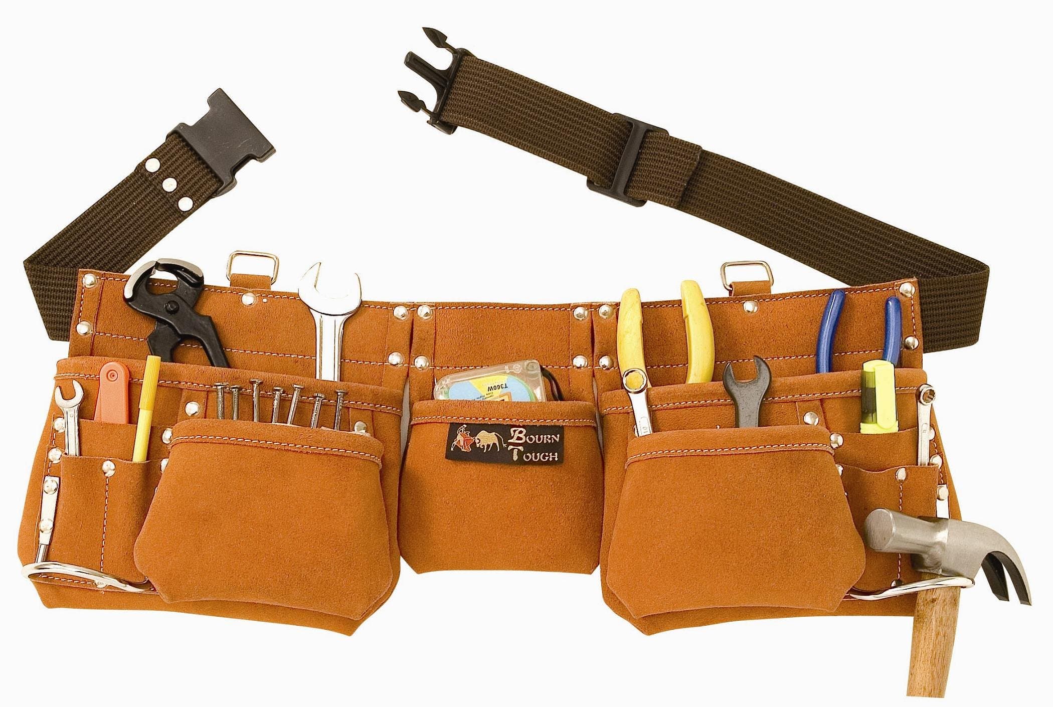 9 Pocket Suede Leather Tool Pouch Bag Belt