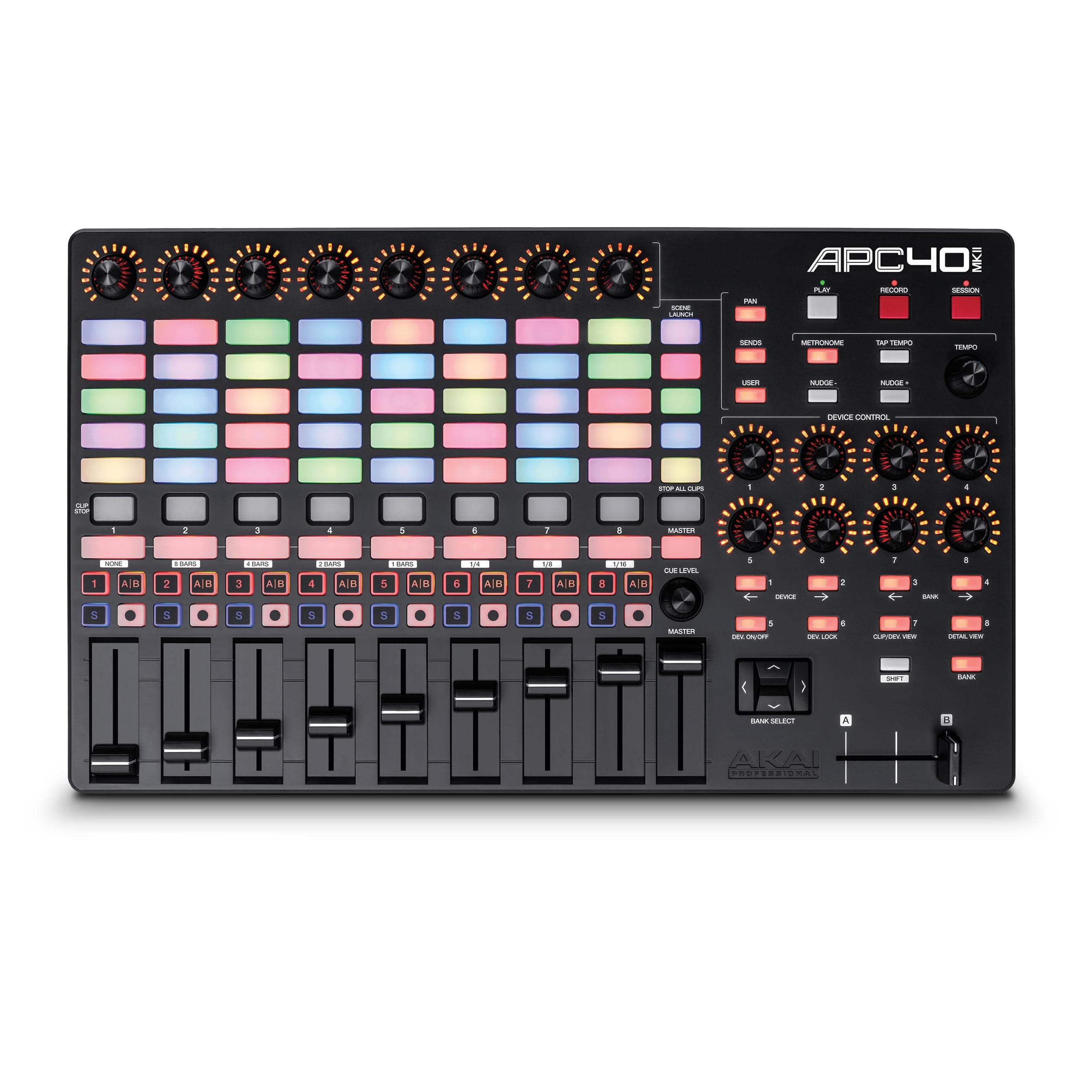 Akai Professional APC40 MKII - USB MIDI Controller for 1 to 1 Mapping with Ableton Live Lite with 5x8 Clip Launch Matrix, Knobs and Faders, Pro Software Suite Included