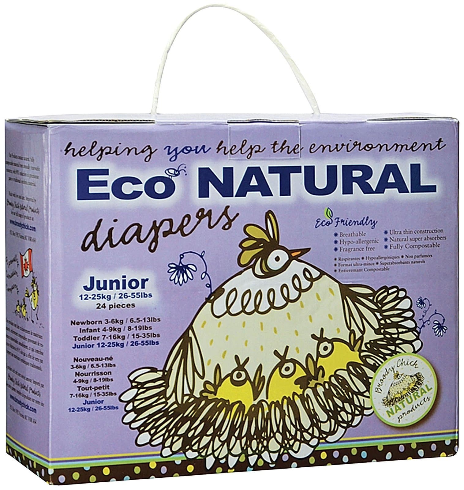 Broody Chick Eco-Natural Diapers, Junior, 24 Count