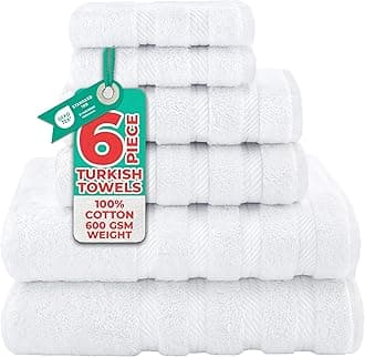 American Soft Linen Luxury 6 Piece Towel Set, 2 Bath Towels 2 Hand Towel 2 Washcloths, 600 GSM 100% Cotton Turkish Towels for Bathroom, White Towel Sets