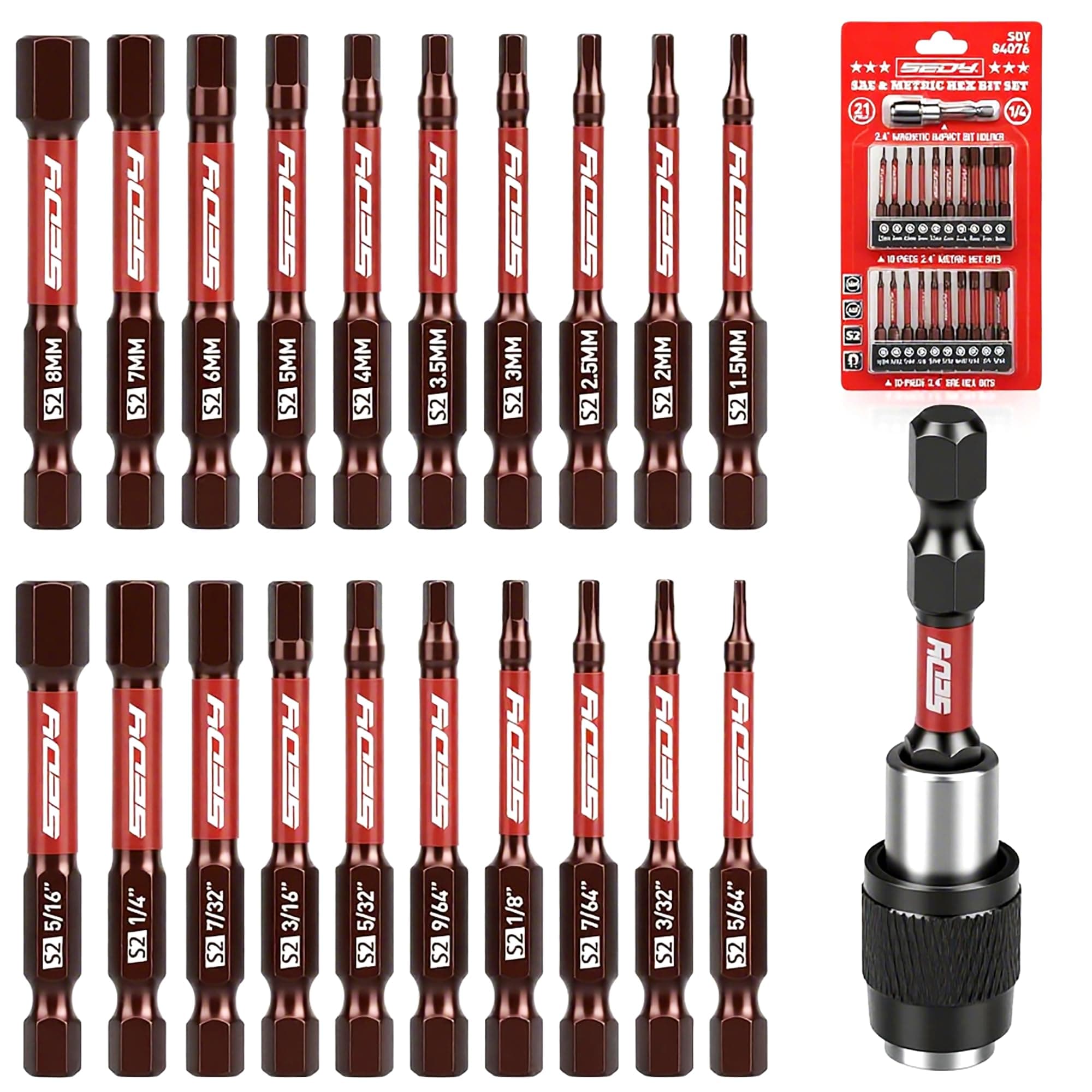 21-Piece 2.5" Hex Head Allen Wrench Drill Bit Set, 1/4" Hex Screwdriver Bits ...