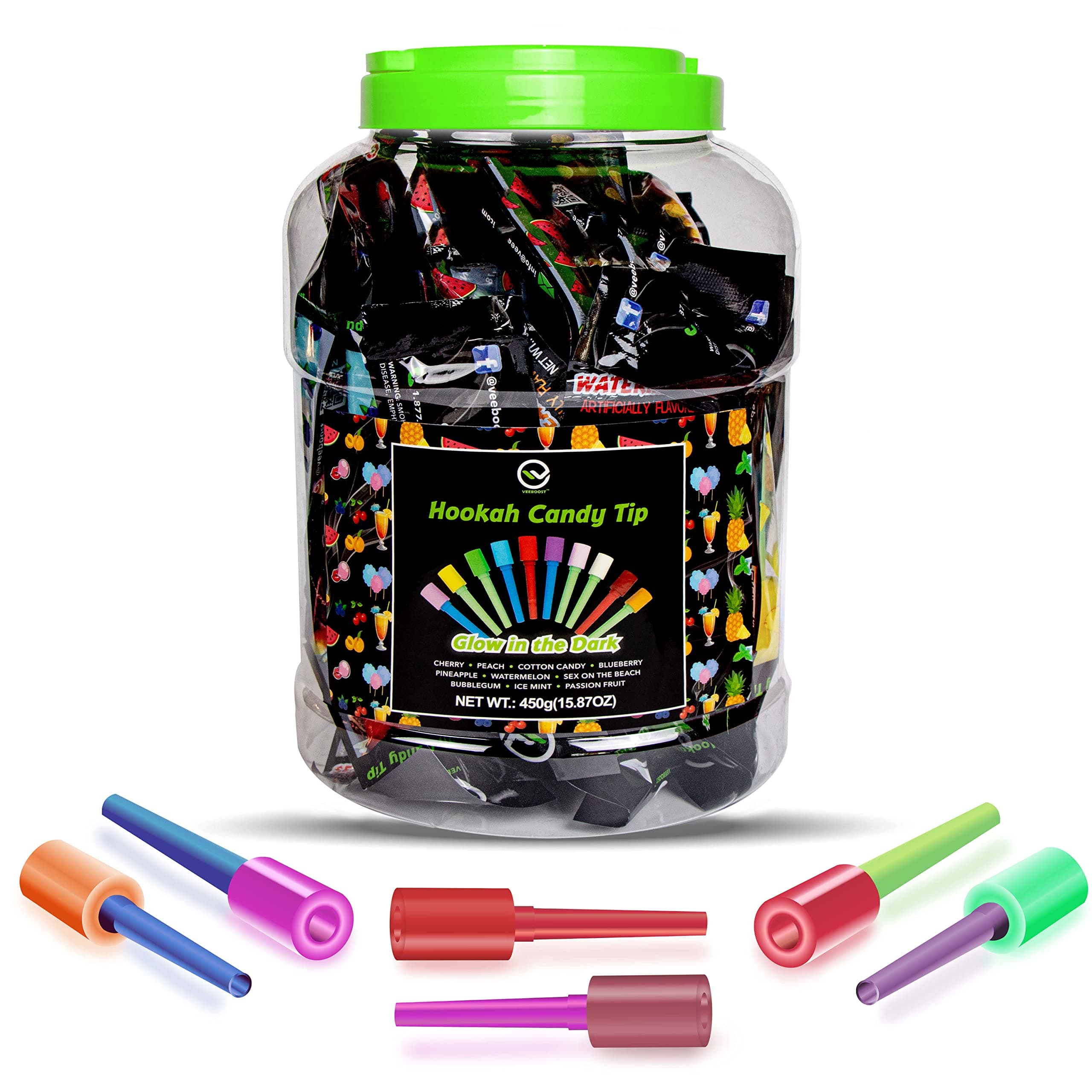 Hookah Tips, (Candy Hookah Tips), Glow in The Dark Jolly Tips, Individually Wrapped Lollipop Hookah Accessories, Delicious Flavors (50)