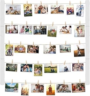 Wood Picture Frame Photo Frames for Display Pictures, Hanging Wall Decor Photo Display Frame with 30 Clips Multi Rustic Picture Frames 26 x 29 Inch