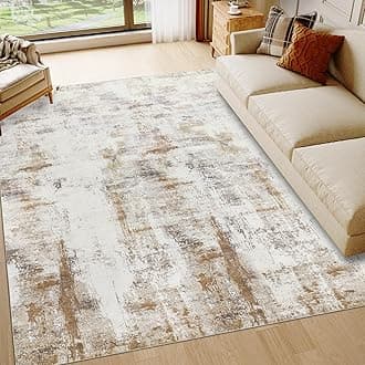 Famibay Living Room Rug 200 x 290 cm Short Pile Beige Brown Rug Bedroom Washable Modern Living Room Rug Fluffy Large for Living Room Bedroom Dining Room