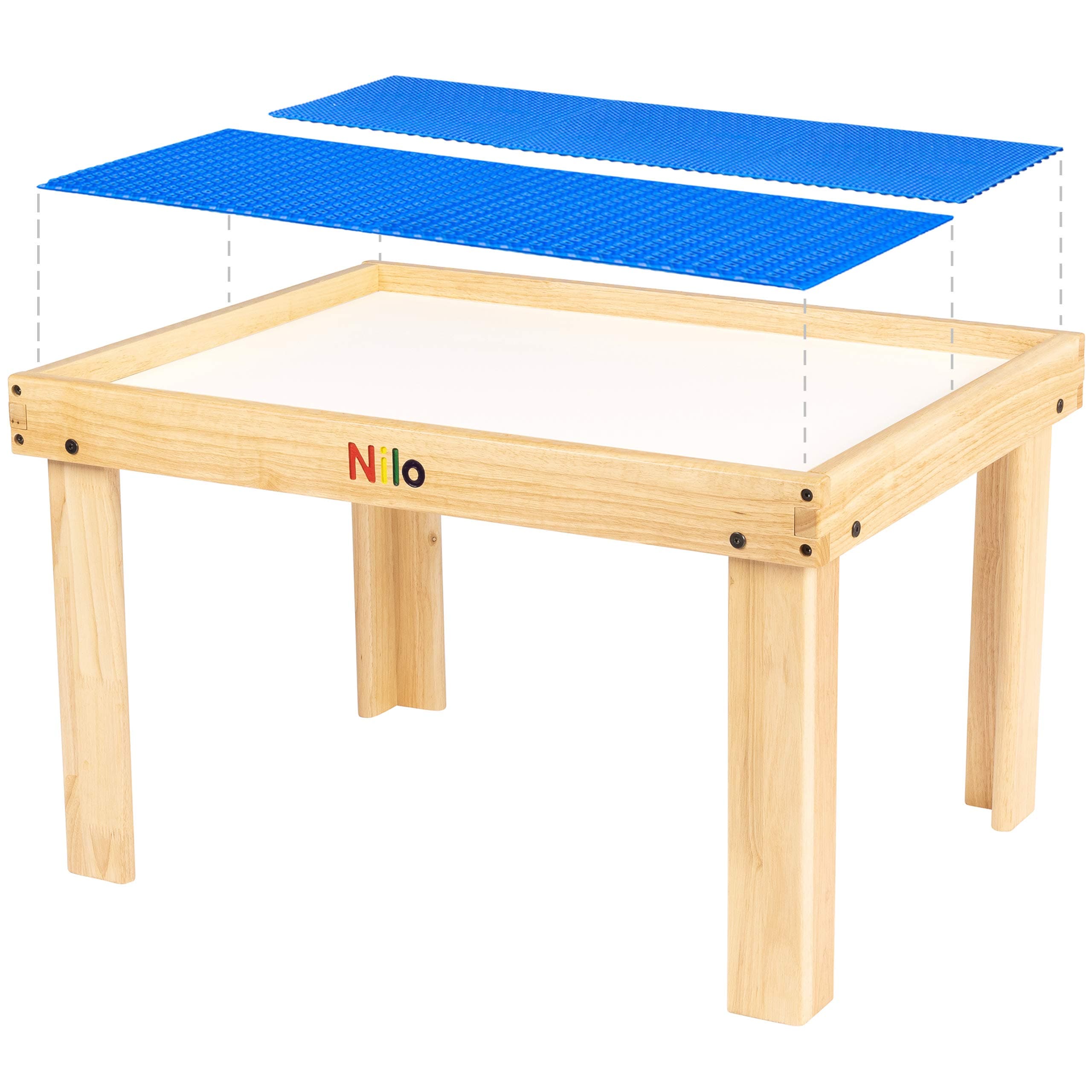 NILO Kids Activity Table Set with 2 Compatible with/Replacement for Detachable Double-Sided Baseplates/Boards/Mats Lego Duplo (N34 Play Table Without Holes, 24x32x20 and 2X Blue Base Plates 12x32)