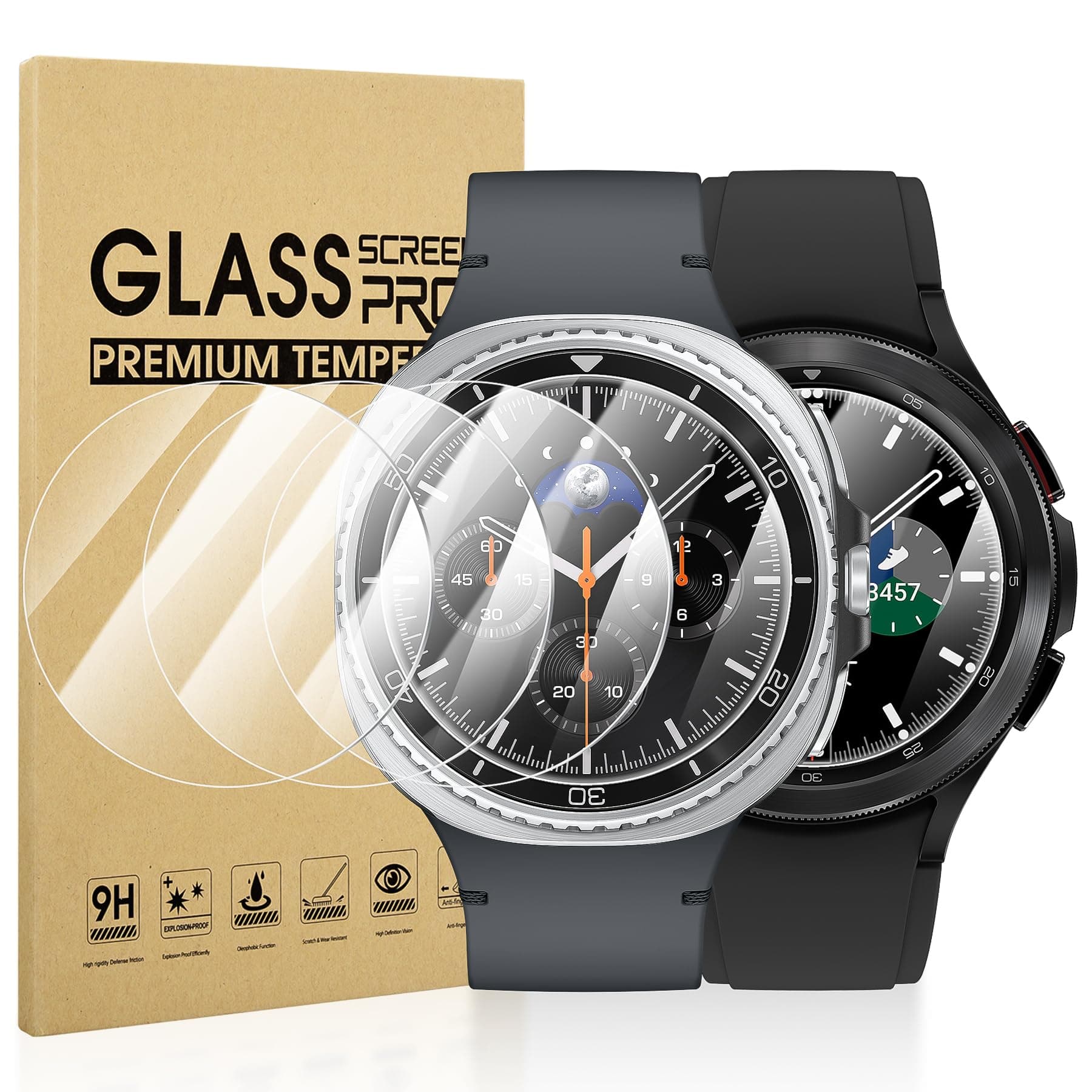 Diruite 4-Pack for Samsung Galaxy Watch 4 Classic 46mm Screen Protector Tempered Glass for Samsung Galaxy Watch 4 Classic Smart Watch [2.5D 9H Hardness][Anti-Scratch][Optimized Version]