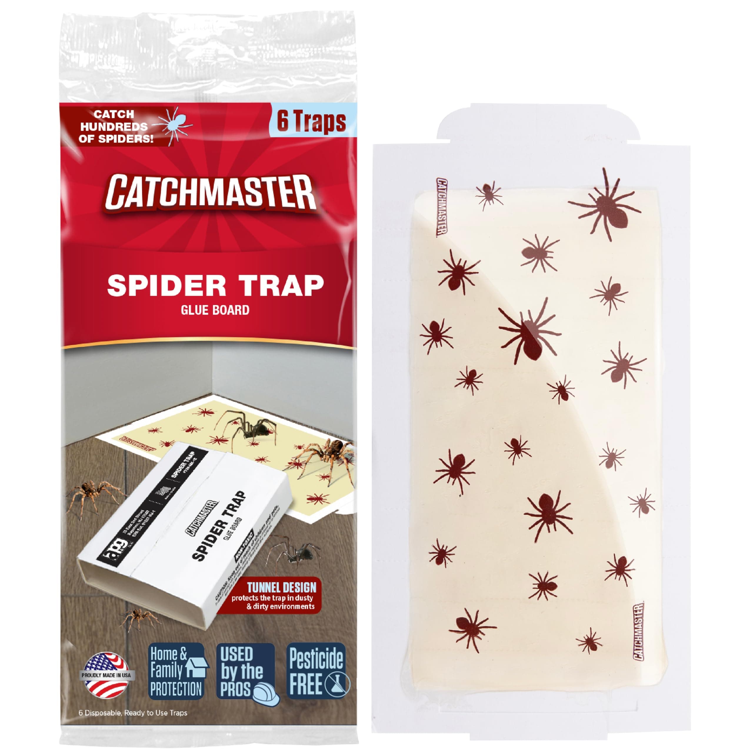 Spider Traps Glue Boards 6-Pack, Adhesive Bug Catcher, Insect, Scorpion, Cricket, Cockroach, & Spider Killer for Home, Bulk Glue Traps for House & Garage, Pest Control for Home