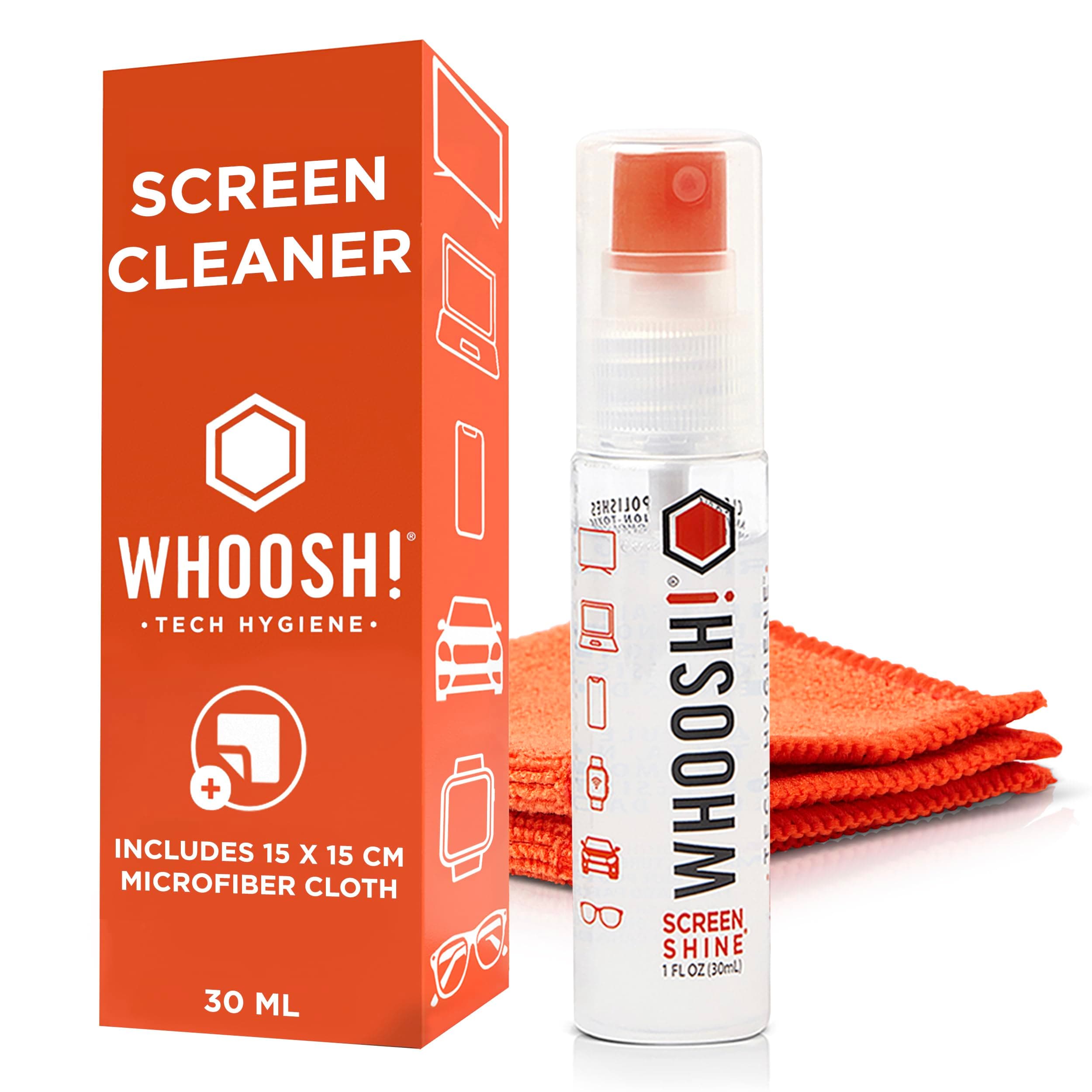 Screen Shine Go MacBook Screen Cleaner - 30 mL Pocket-Sized, Travel Approved Bottle with Microfiber Cloth - Powerful, Streak-Free Cleaning for Car Screens, Laptop, Glasses, Phone Cleaning Kit