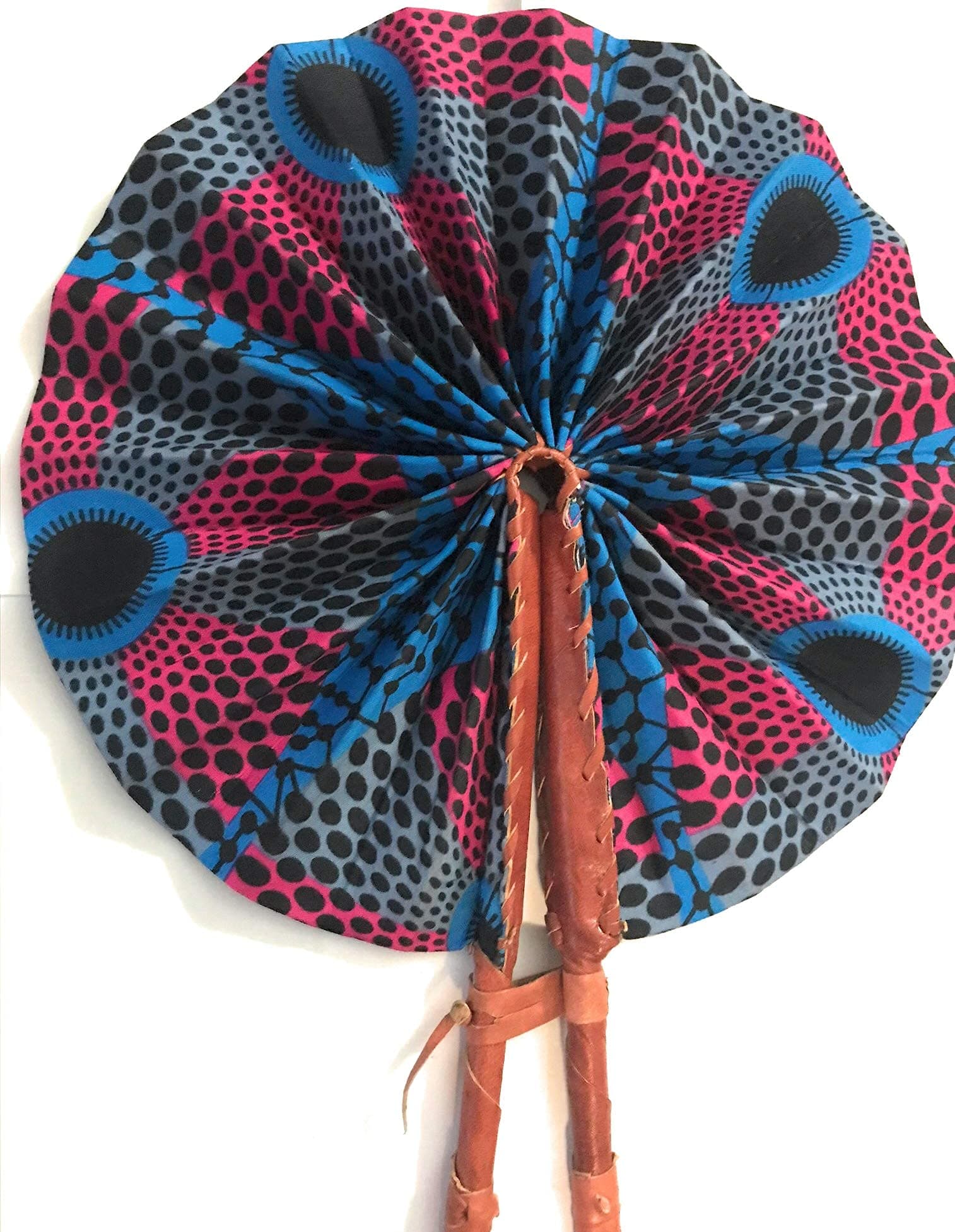 Elegant Colorful Pattern African Ankara Print Fabric Folding Handheld Hand Fan Hand-Crafted