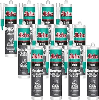 Akfix 918N Black 100% Silicone Sealant for Kitchen and Bathroom - Solvent-Free, Low Odor, UV & Water Resistant, Fast Curing, Paintable, High Elasticity Silicone Caulk | 12 Pack, 10.5 Fl. Oz.