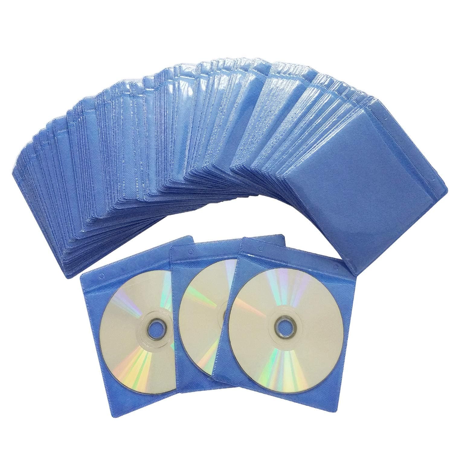 100 Pack Premium CD DVD Sleeves,Thick Non-Woven Material Double-Sided Refill Plastic Sleeve for CD and DVD Storage Binders Disc Case (Blue)