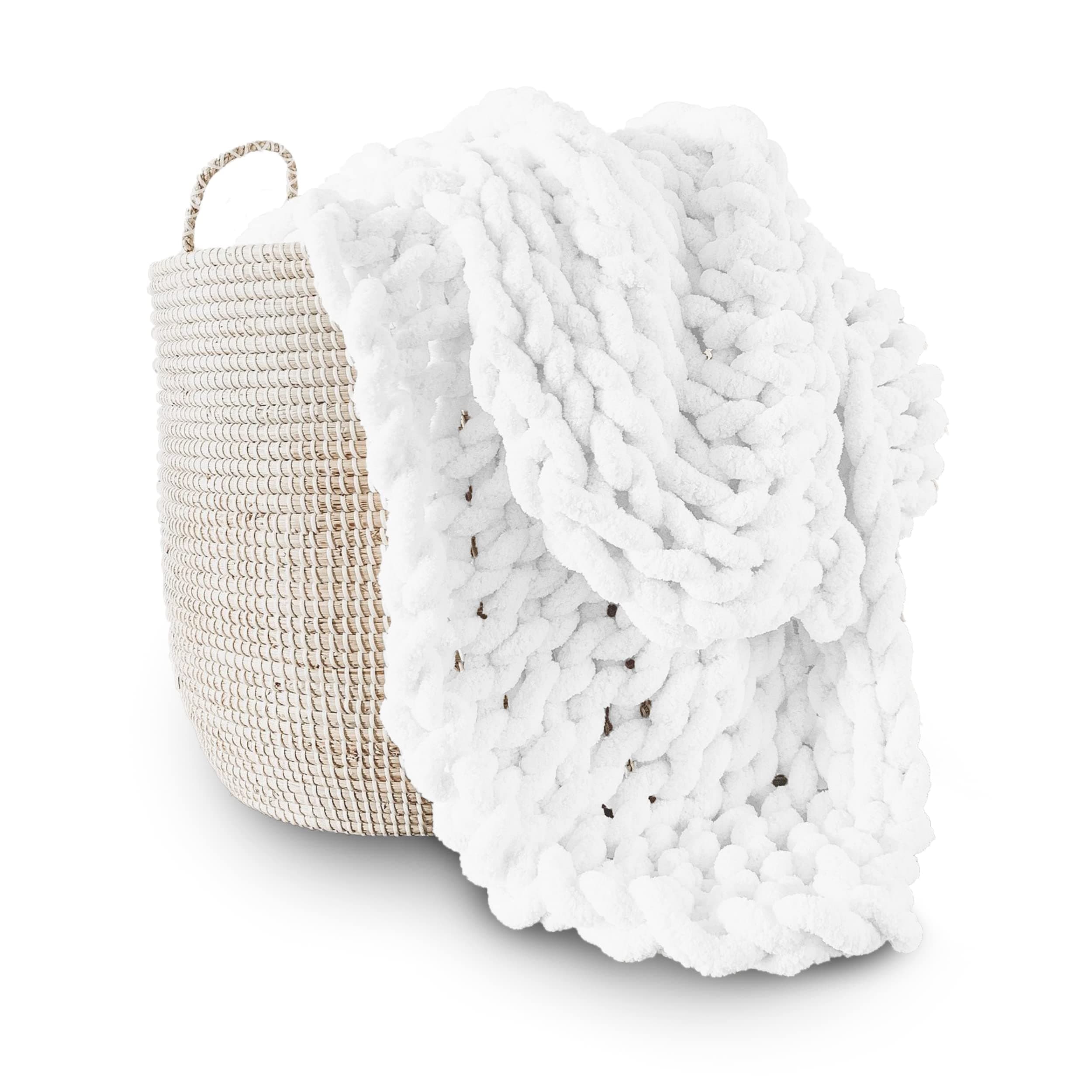 Adyrescia Chunky Knit Blanket Throw | 100% Hand Knit with Jumbo Chenille Yarn (40"x50", Bright White)
