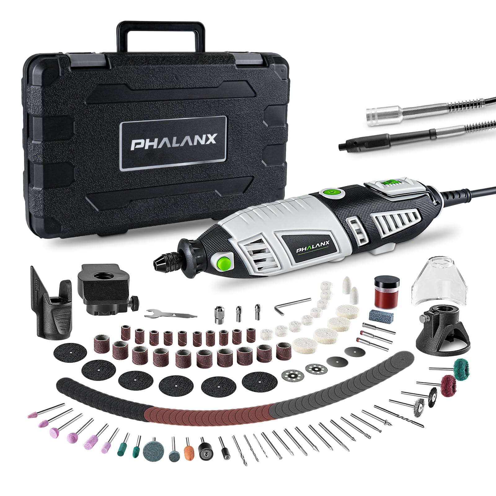 180W Rotary Tool Kit, 1.5-Amp 6 Variable Speed with Flex Shaft, 8000-35000RPM Rotary Multi-Tool& 213pcs Accessories Kit, Power Multiuse Set Prefect for Crafting Projects and DIY Creations