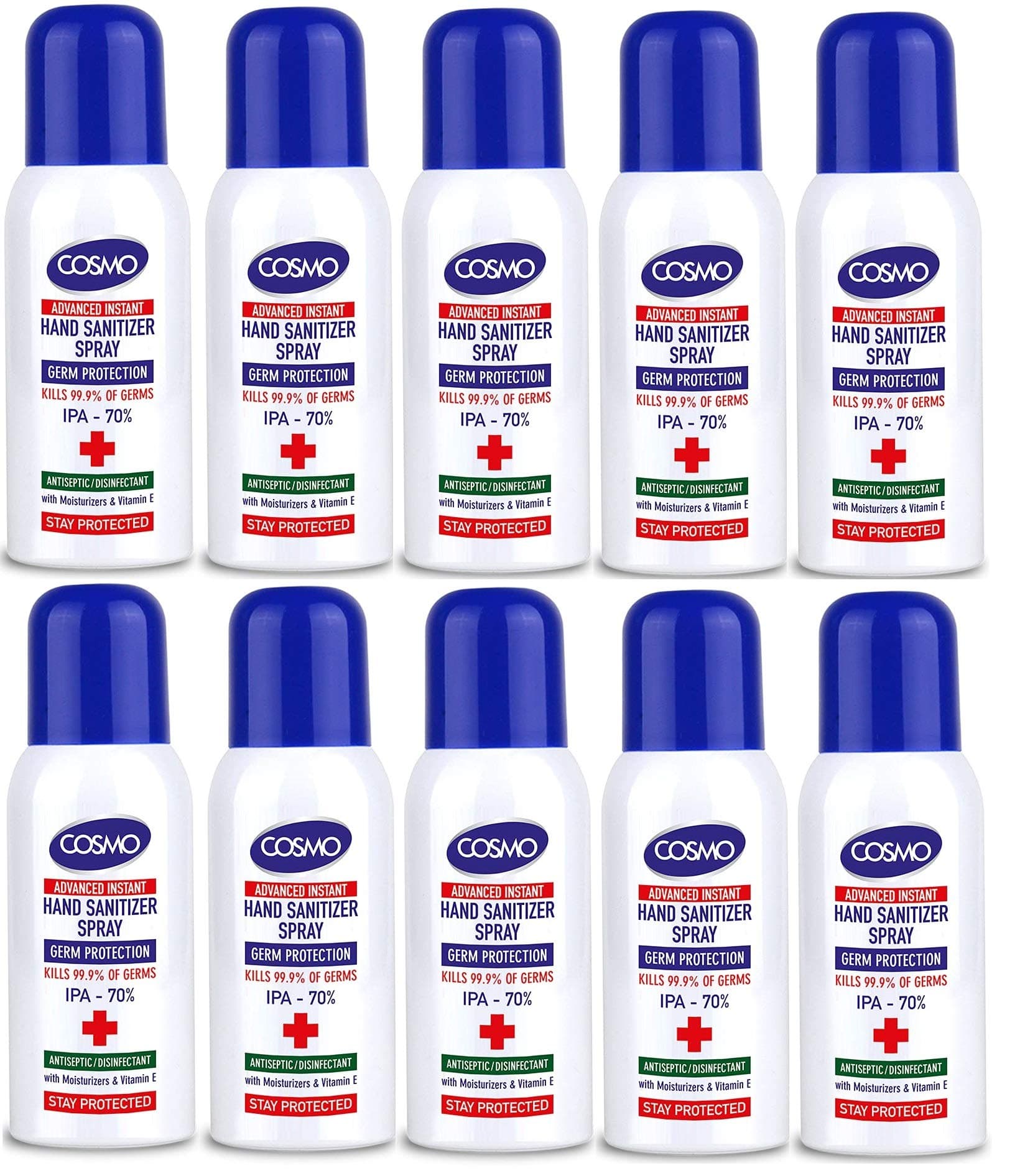 CD COSMO DESIGNS Advanced Instant Hand Sanitizer Spray 100ML - PACK OF 10 - 100+ Spray IPA 70%, Moisturizers, Vitamin E