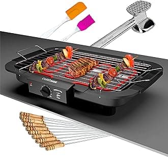 2000W Electric Barbecue Grill, Smokeless Portable Indoor Outdoor BBQ Grill with Adjustable Temperature Control and Removable Water Drip Tray (Hammer), Free Standing