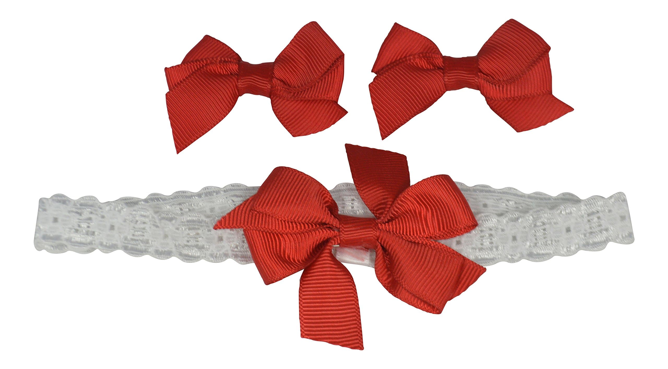 PLH Bows Combo-Pack Lace Headband with 2" Red Bow and 2 Red Clippies