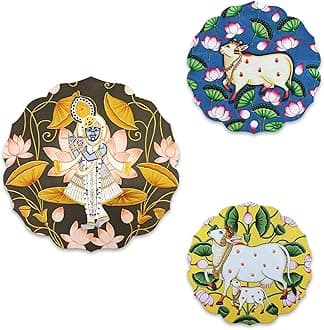 Artvibes Pichwai Designer Art Wooden Wall Hanging Decor | Decorative Hanging Items for Living Room | Office | Gifts | Modern Wall Decoration Accessories for Home | Door Hanging Painting Item (WH_8809)