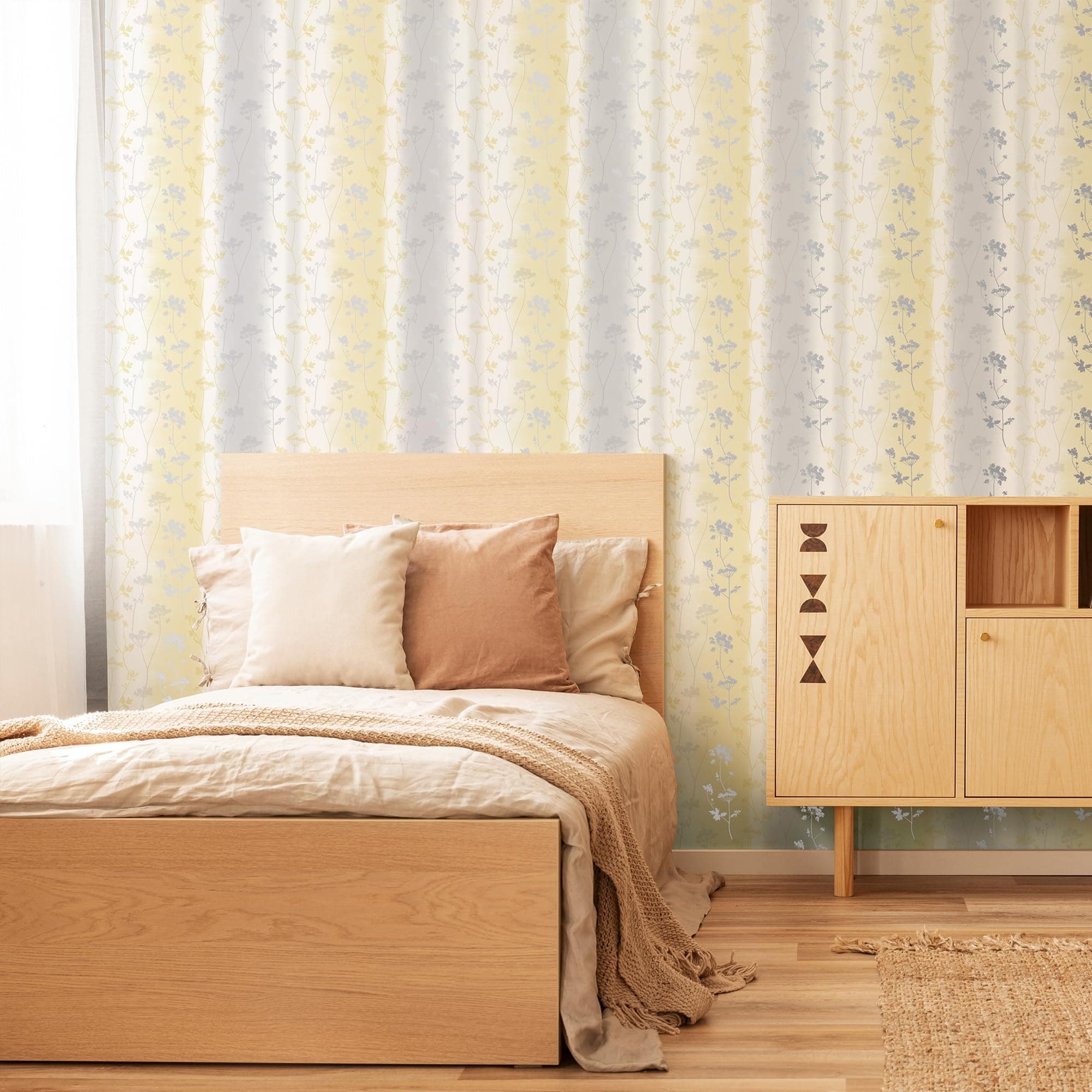 Sublime Yellow/Grey Summertime Floral Wallpaper