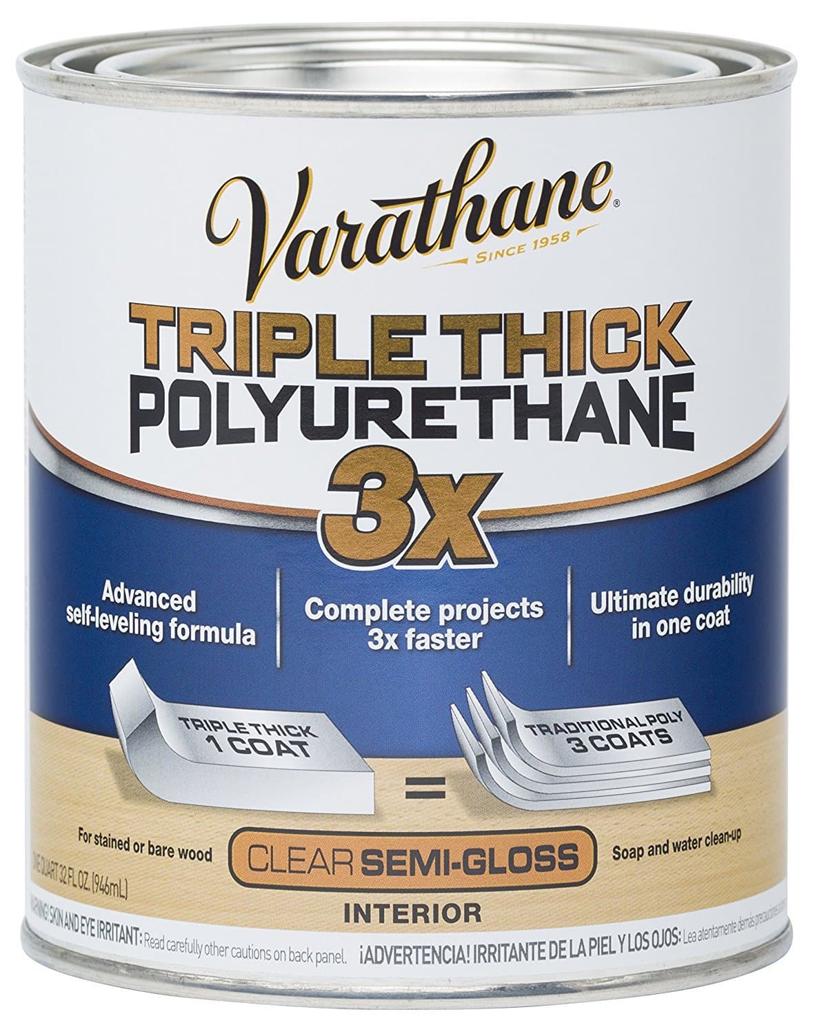 Rust-Oleum 284472 Varathane Triple Thick Polyurethane, Semi-Gloss